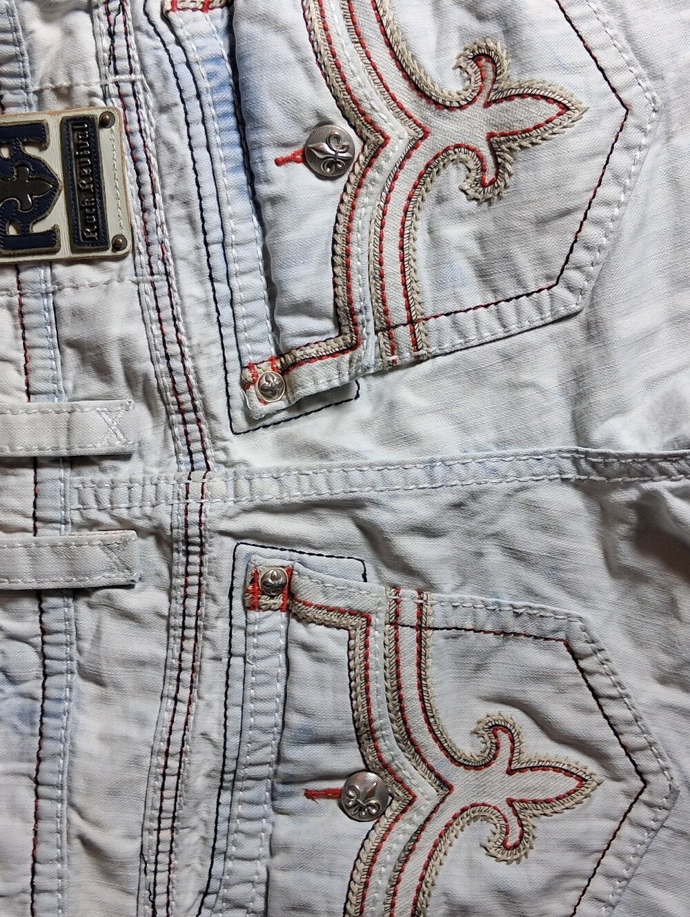Men's Rock Revival Alternative Straight Jeans –Size 34/34 Distressed Acid Wash - Picture 8 of 11